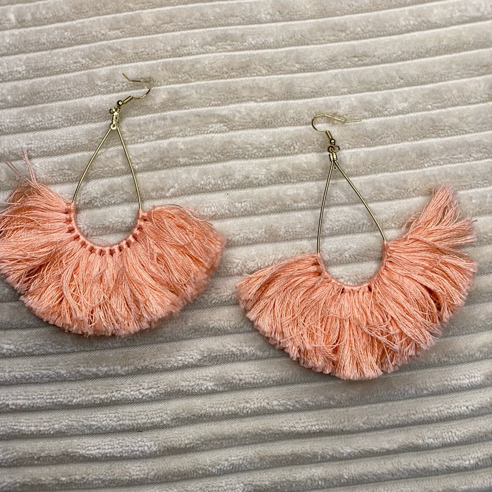 Peach boho thread earrings